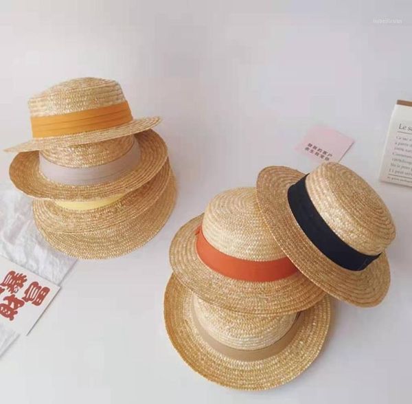 

caps & hats spring summer kids boy girl straw plaited hat beach holiday lace up children baby flat outdoor sun block cap1, Yellow