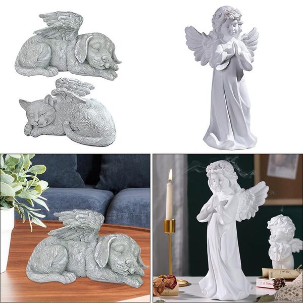 

angel girl blessing statue cute sleeping dog cat resin crafts art figurine ornament home decor decoration decorative objects & figurines
