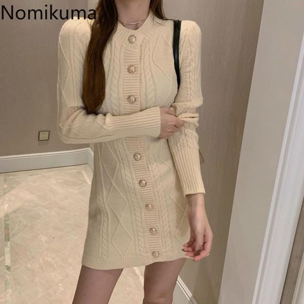 

casual dresses nomikuma korean single breasted slim sweater dress long sleeve knitted twisted stretch bodycorn women vestidos 6d815, Black;gray