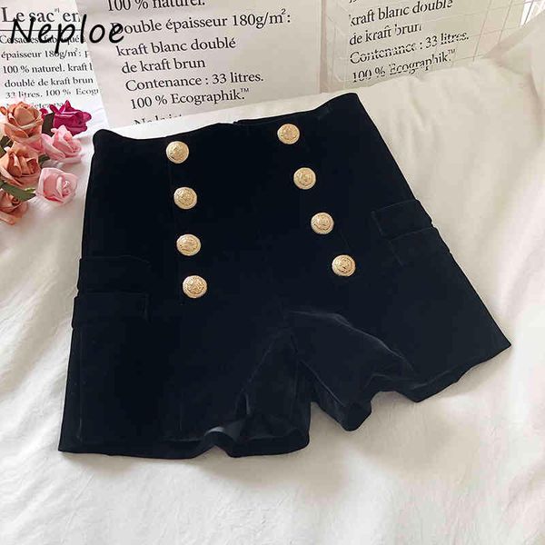 

neploe high waist gold velvet wide leg shorts chic double breasted zip bottoms autumn winter fashion all-match casual ropa mujer 210423, White;black
