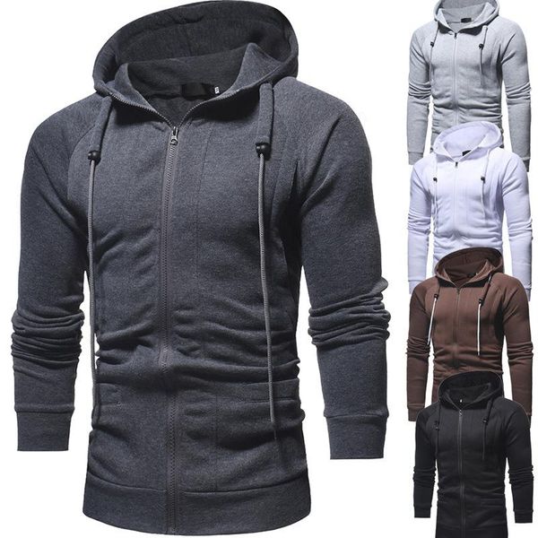 

men's hoodies & sweatshirts men autumn winter zipper hoodie solid hooded jacket fashion hoody coat casual slim fit fleece sweatshirt we, Black