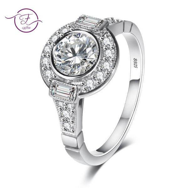 

cluster rings round exquisite romantic wedding for women lovers simple 925 sterling silver fashion jewelry with cubic zirconia stones, Golden;silver