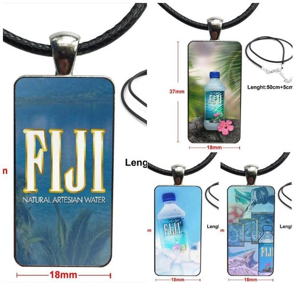 

pendant necklaces bottle fiji water for women kids vintage jewelry steel color glass cabochon choker long rectangle necklace, Silver
