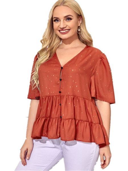 

plus size t-shirt womens t shirts ruffled v-neck spring summer sweet short sleeves clothing, Black