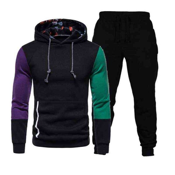 

2022 new men tracksuit hoodies casual thick pullover and long pant 2-piece set autumn fleece jogger sports suit, Gray