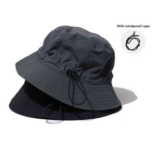 

quick-dry drawstring fisherman bucket hat for women men fishing flat cap bob panama summer designer sun hats hip hop harajuku aa220312, Blue;gray