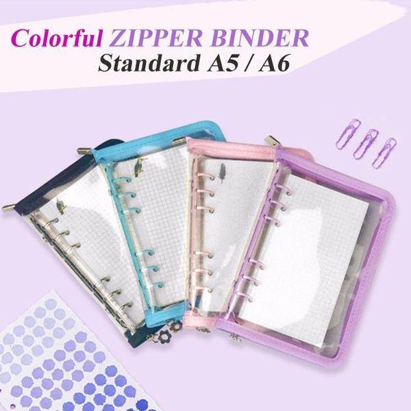 

storage bags glittering transparent a5 a6 6holes zippers diy pocard binder organizer k- idols lomo po card for journal