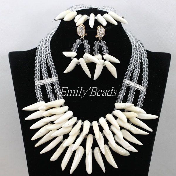 

earrings & necklace fashionable clear white crystal beads mix irregular coral jewelry set nigerian wedding african beasds cj621, Silver