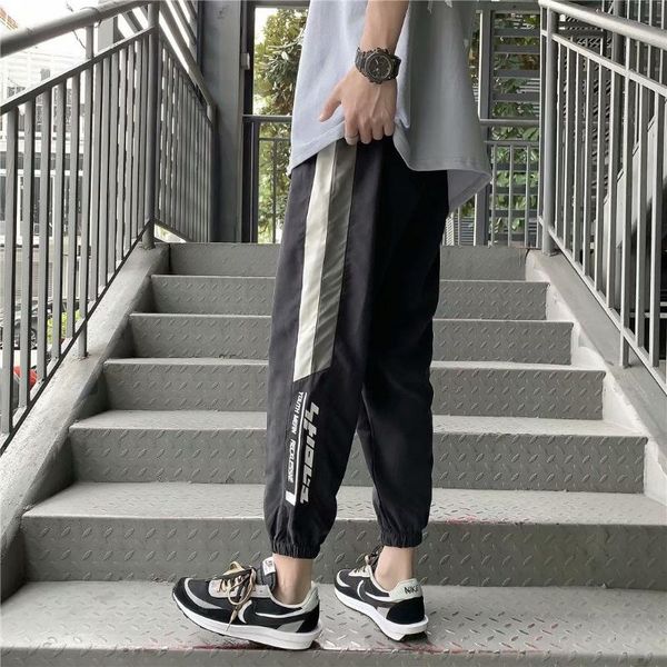 

men's pants men solid elastic waist streetwear joggers 2021 baggy casual trousers, Black