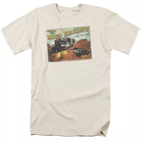 

Back To The Future III Hill Valley Postcard T-Shirt Sizes S-3X NEW, White;black