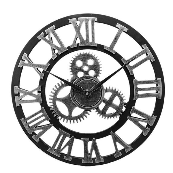 Orologi da parete Orologio a ingranaggi industriali Stile decorativo (Spedizione argento senza batteria)