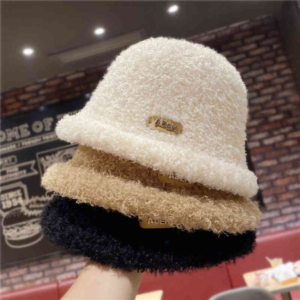 

autumn and winter women's lamb wool gift hat cute little face fisherman outdoor warm versatile basin, Blue;gray