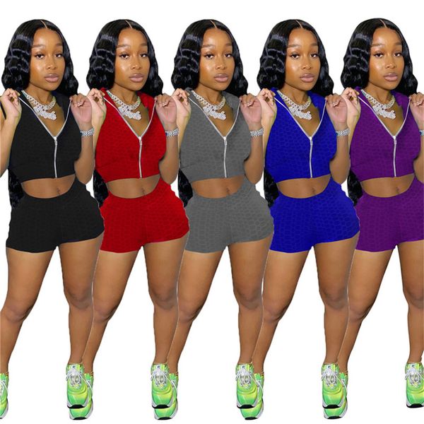 

plus size s-2xl women tracksuits yoga two piece sets summer clothing casual outfits sleeveless zipper tank mini shorts sports running suit 4, Gray