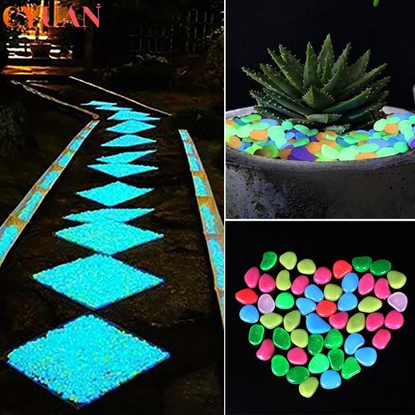

25/50pcs luminous stones glow in dark decorative pebbles yard ornaments fish tank decor diy home garden decorations party decoration