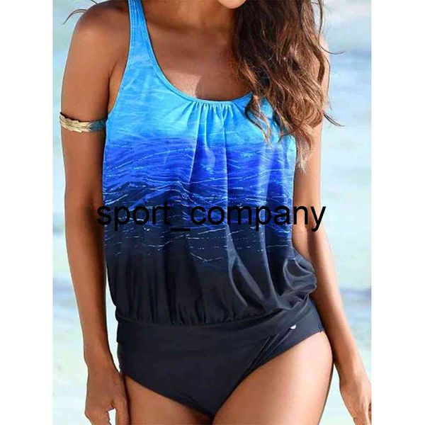 

tummy control tankini swimsuit blue gradient feminine bikinis set vintage swimwear two pieces bathing suits 2022