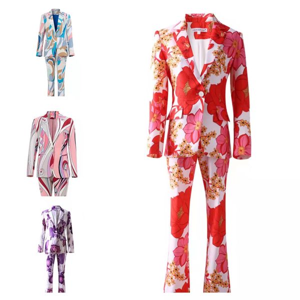 

high-quality printed lapel one button blazer + trousers suit, White;black