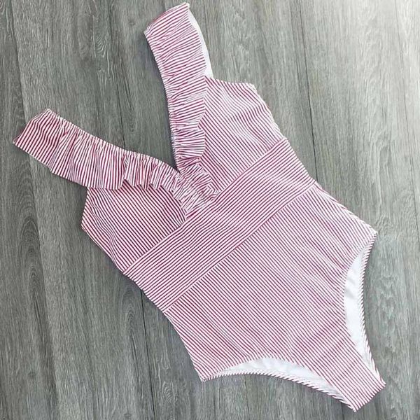 

one-piece suits summer women one piece push up printed high waist bikini beach bathing monokini striped ruffle swimsuit casual swimwear