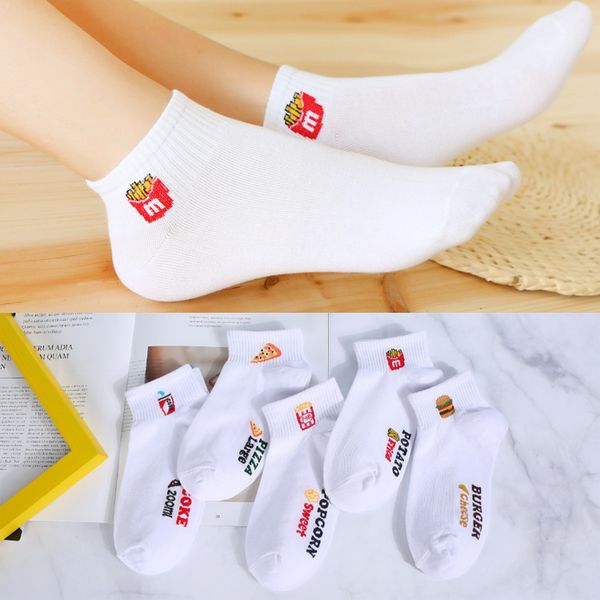 

fashion socks spring and summer women's boat cartoon hamburger french fries low shallow mouth casual thin, Black;white