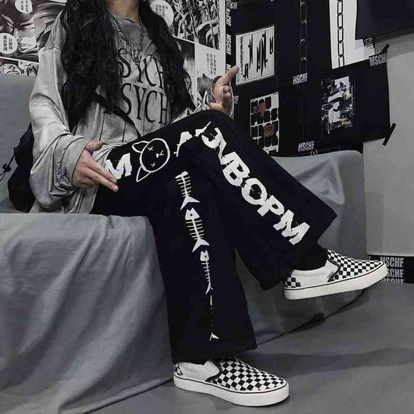 

womens casual pants spring and autumn ins harajuku style wild wide-leg loose casual long men and women trend c64, Black;white
