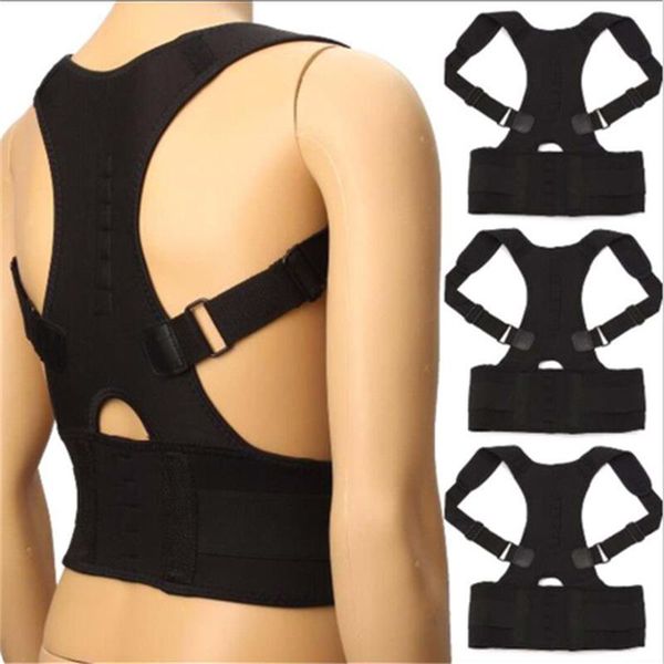 

waist support back posture corrector correction belt adjustable trainer shoulder lumbar brace spine vest, Black;gray