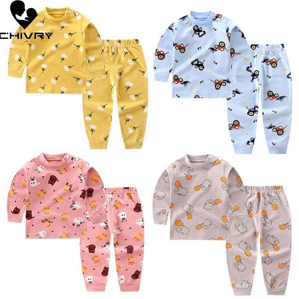 

pajamas 2021 kids boys girls pajama sets cartoon long sleeve o-neck cute t-shirt with pants toddler autumn sleeping clothes set, Blue;red