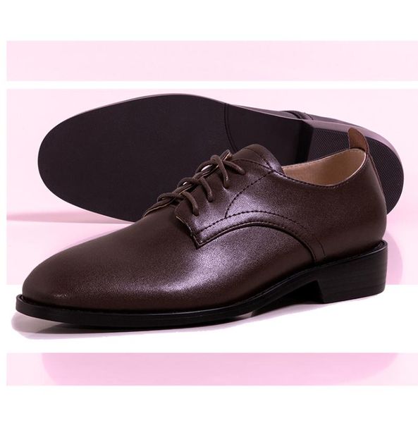 

dress shoes eagsity retro women casual derby loafers square heel lace up leather work office lady cosplay round toe, Black