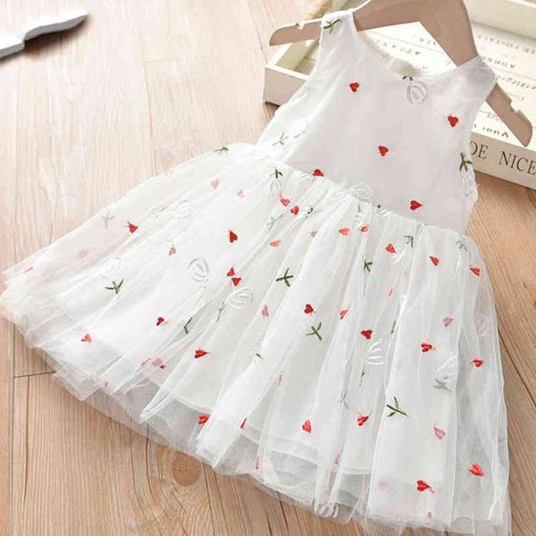 

girls dress summer soft mesh love floral embroidery sleeveless princess baby kids girl clothing 210515, Red;yellow