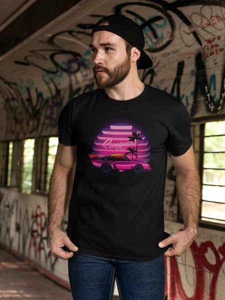 

neon retro car with sunset tee men's -image by shutterstock, White;black