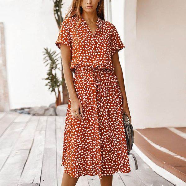 

casual dresses 40# floral print summer dress women v neck short sleeve chiffon for 2021 boho elegant size long vestidos, Black;gray
