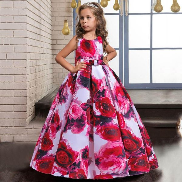 

girl's dresses 2021 teenager girl dress kids clothes for children print floor princess vestido party wedding 10 12 years vestidos, Red;yellow