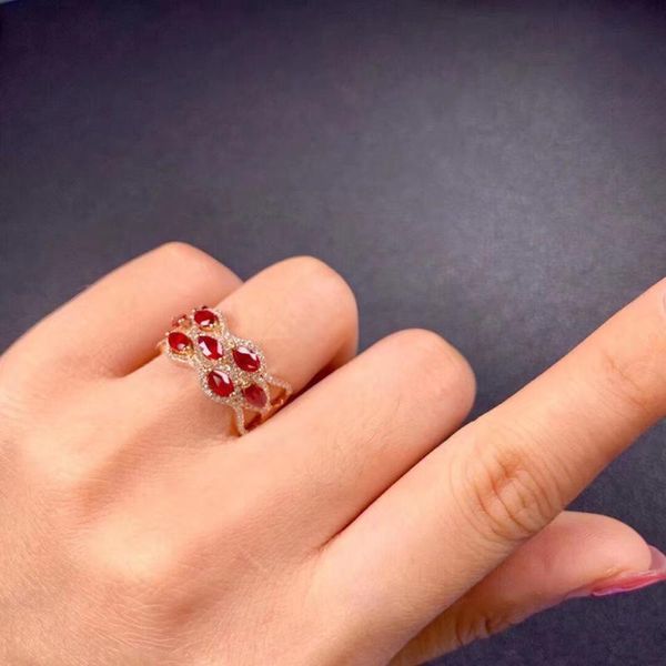 Кластерные кольца в стиле глаза Gem Gem изысканный красный рубиновый кольцо драгоценного камня для женщин естественный 925 серебряный серебряный год подарка
