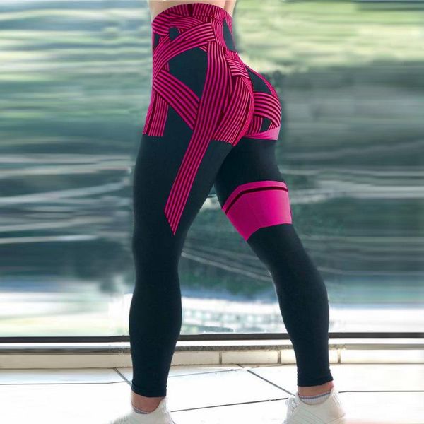 

women's leggings women stripe print push up fitness trousers high waist elastic sportswear plus size casual workout pants bottoms, Black