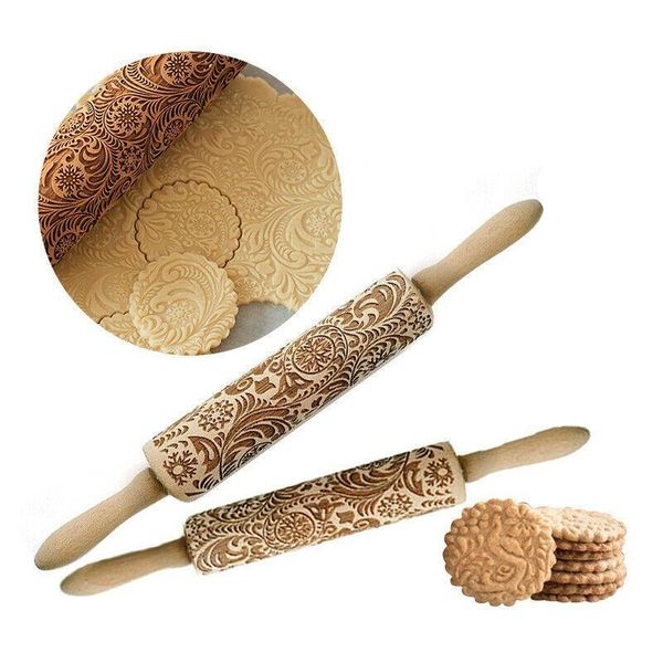 

rolling pins & pastry boards christmas 3d flower wood pin embossing baking cookie biscuit fondant diy tools