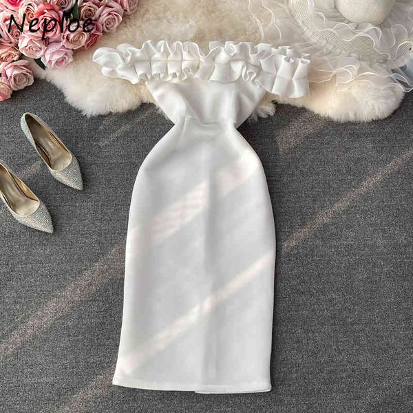 

neploe slash neck shoulder strapless sleeveless dress women high waist hip skinny vestidos hook flower elegant robe summer 210510, Black;gray