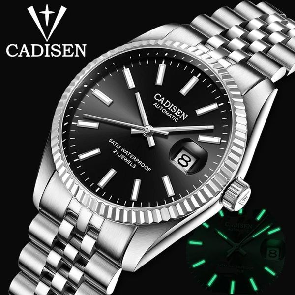 

wristwatches cadisen men's mechanical watches automatic watch business stainless steel multifunction waterproof, Slivery;brown
