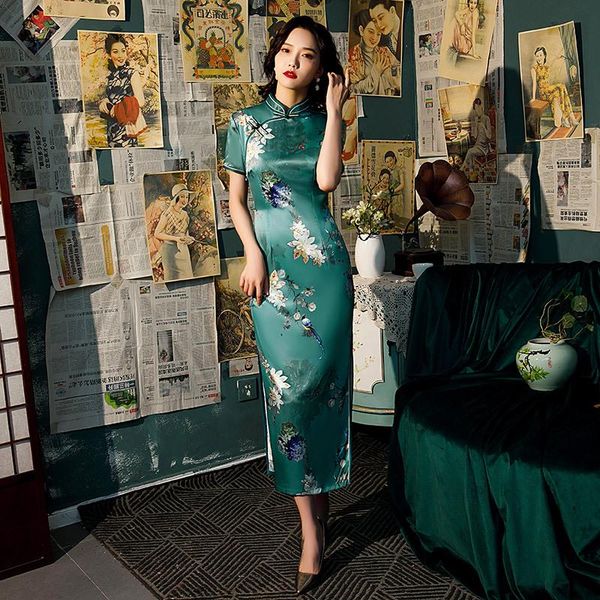 

ethnic clothing retro flower printed chinese style qipao short sleeve cheongsam women traditional oriental dress plus size 4xl, Red