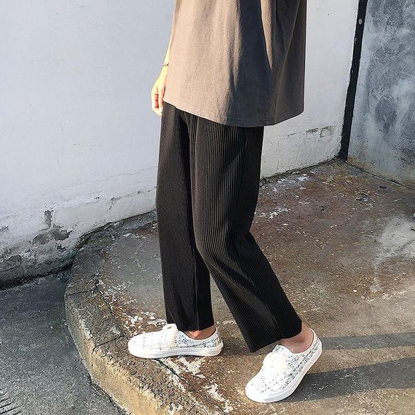 

men's pants fashion casual men pleated straight black elastic streetwear loose ice silk mens wide leg trousers s-2xl