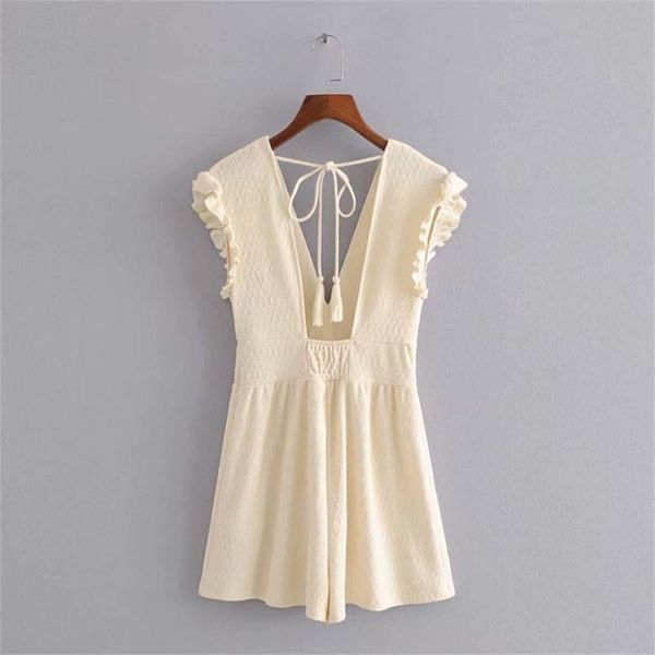 

women's jumpsuits & rompers 2021 summer v-neck sleeveless tonal stitching back bow short jumpsuit camouflage lace jumpsuit., Black;white