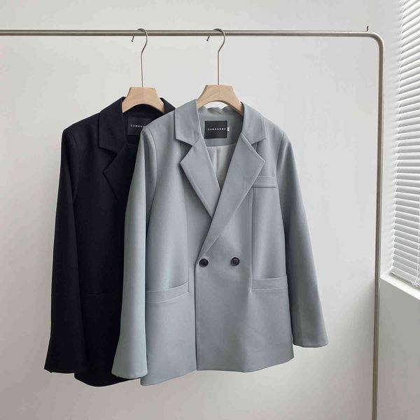 

women's suits & blazers autumn solid color elegant blue blazer women jacket korean style loose v-neck long sleeve cardigan hk94, White;black