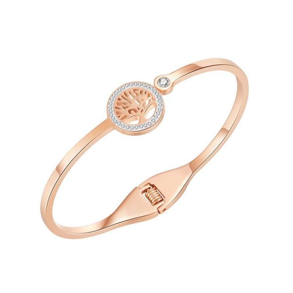 

bangle fashion romantic zircon inlaid tree of life stainless steel bracelet for women's party banquet jewelry gifts, Black