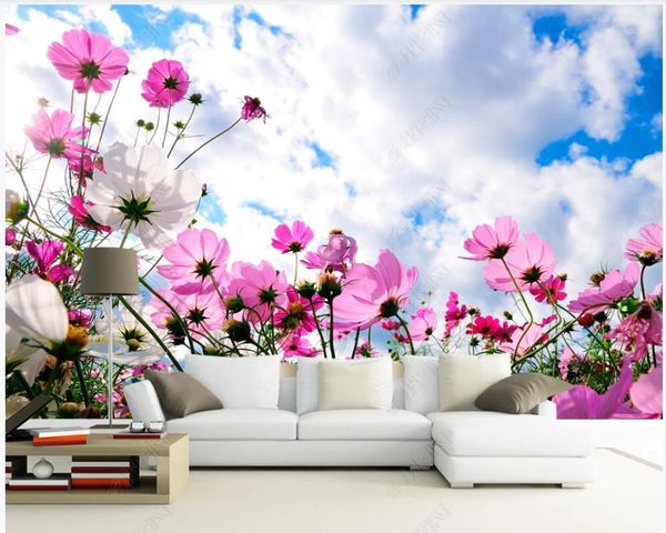 

3d po wallpaper custom mural beautiful blue sky and white clouds flowers home decor living room for walls 3 d wallpapers