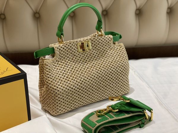 

2021 woven bag fashion straw parchment green single shoulder messenger bag women's with hno8 v7w8 luxuryss designerss yw