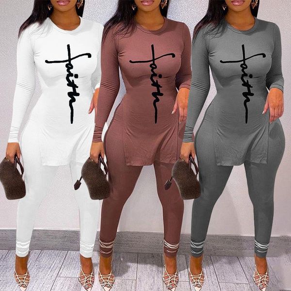 

women's two piece pants 2021 quality fashion design women set 2pcs tights letter print yogasuit, White