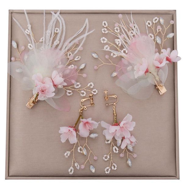 

earrings & necklace forseven luxury women peach blossom hairpins set handmade hair clips flower headpieces accessories bridal jewelry jl, Silver