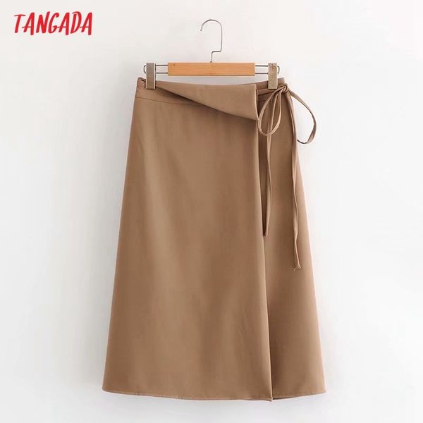 

women solid khaki midi skirt faldas mujer vintage with bow office ladies elegant chic mid calf skirts 2g08 210416, Black