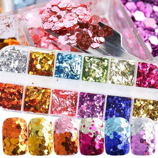 

nail glitter 1box mirror rose gold metal art sequins paillette hexagon mermaid spangles diy charms manicure decorations tip jirj, Silver;gold