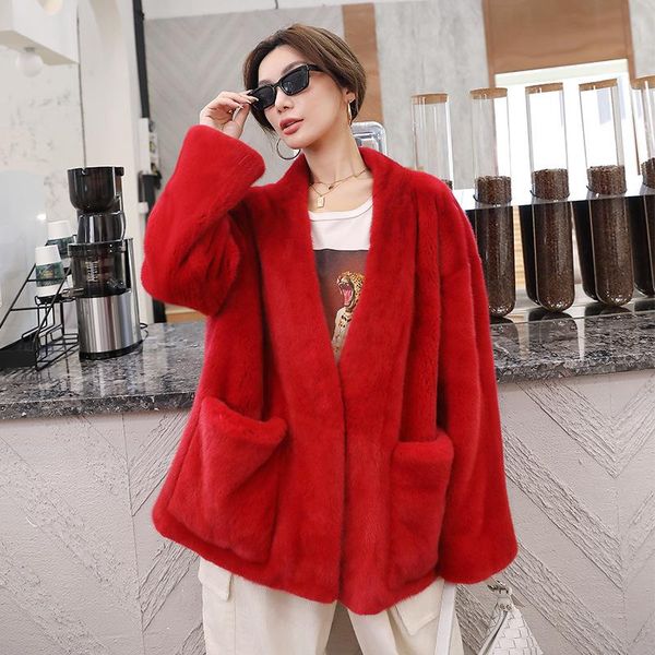 

women's fur & faux winter women mink coat with belt real jackets ladies natural solid female warm clothes slim 2021 arrival, Black