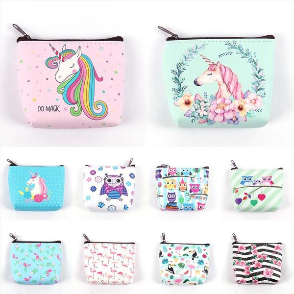 

women girl owl unicorn flamingo printing mini portable bags fashion coin purse card holder wallet key pouch up cartoon bag