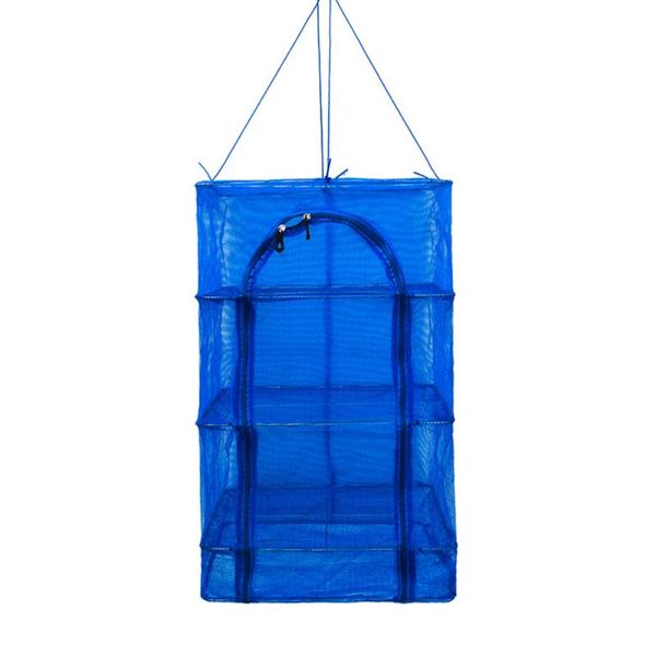 

laundry storage & organization 1pc folding fish drying net vegetable rack clothes bag (blue)