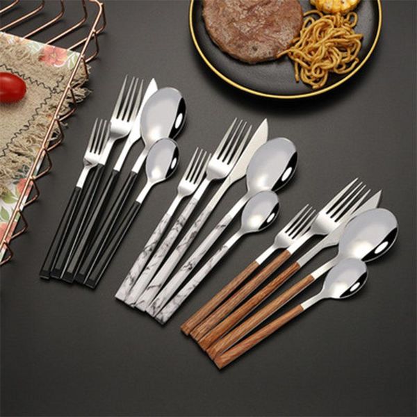 

dinnerware sets 5pcs 304 stainless steel cutlery for kitchen wooden handle dinner dessert lunch steak knife high-end tableware set spoon